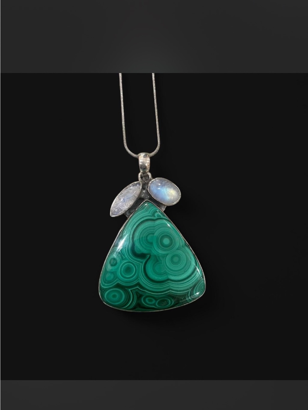 Green Malachite & Moonstone Silver Pendant Necklace